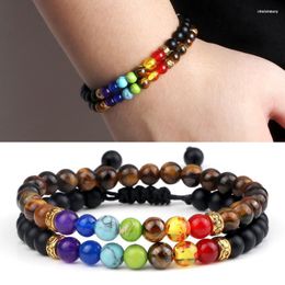 Streng Kralen Strengen 2 stks/set Rinhoo 7 Chakra Kralen Armbanden Natuursteen Tijgeroog Malachiet Yoga Reiki Gebed Bangle stellen Afstand