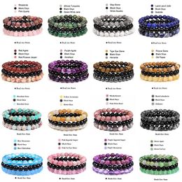 Strand Beaded Strands 3Pcs / set 8mm Pierre Naturelle Perles Bracelet Ensemble Rose Zèbre Rhodonite Pierre De Lune Agates Hématite Bracelets Pour Femmes Hommes