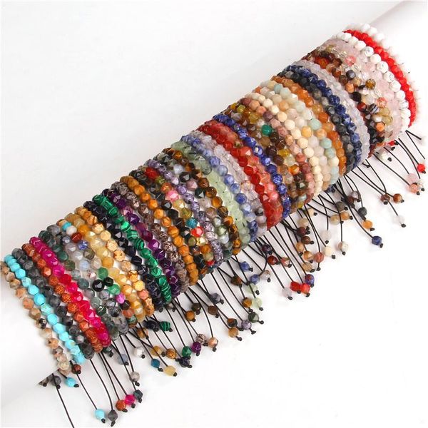 Strand Beaded Strands Pulsera de piedra natural de 4 mm Facetas turquesa Lapislázuli Pulseras elásticas Yoga ajustable para mujeres Hombres JewelBeaded