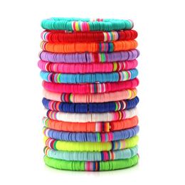 Strand Beaded Strands 6mm Polymer Clay Record Heishi Bead Stretch Bracelet Mujeres 2023 Moda Venta Multi Color Button Beads Surfer