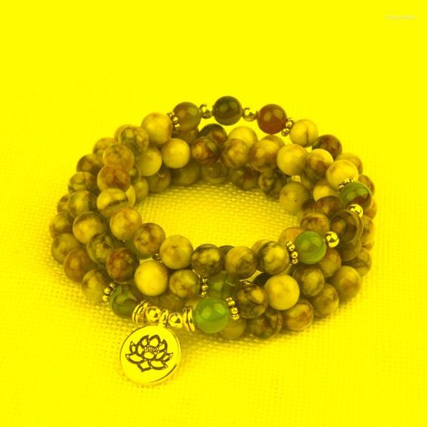 Strand Beaded Strands 8mm Mix Natural Stone Beads With Lotus OM Buddha Charm Bracelet Pour Femmes 108 Mala Yoga Jewelry GiftBeaded