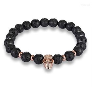 Strand Beaded Strands 8mm Crâne Or Argent Cuivre Cz Zircon Cubic Zirconia Perles Bohème Yoga Bracelet Agate Onyx Pierre Bracelets Etg2