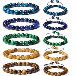 Strand kralen strengen 8 mm tijger eye stone kralen armband verstelbare gevlochten touwbanden natuurlijke rock mannen vrouwen yoga genezing balans