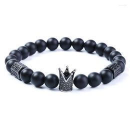 Strand kralen strengen een grade agaat zirkoon kroon armband bangle natuursteen chakra yoga tijger oog mode accessoires mannen sieraden keten