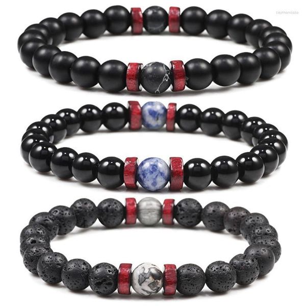 Strand Beaded Strands Black Lava Stone BraceletsBangles Natural Matte Moonstone Tibetan Buddha Charm Hombre Pulsera Moda Mujeres de moda