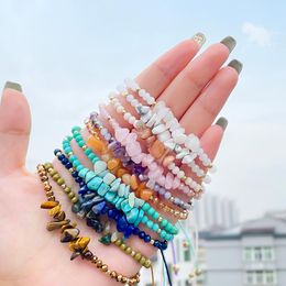 Strand perles brins Boho Bracelet en pierre naturelle pour les femmes Tigereye améthyste rose cristal gravier chaîne corde réglable chaîne vacances