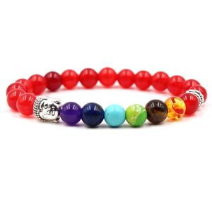 Brins Perlés Brins Perles Bouddhistes Coloré Yoga Énergie Lave Pierre Volcanique Bracelet Tête De Bouddha 7 Chakra Équilibre De Guérison Pour Hommes Femmes