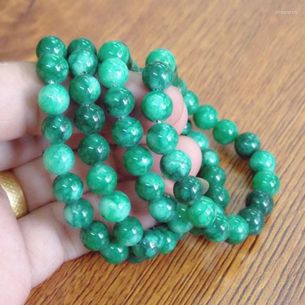 Strand Beaded Strands Pulsera de zafiro seco Jade negro Cuentas redondas Aceite 8 mm Mujer Dragón de hierro verde Pequeño frío Inte22