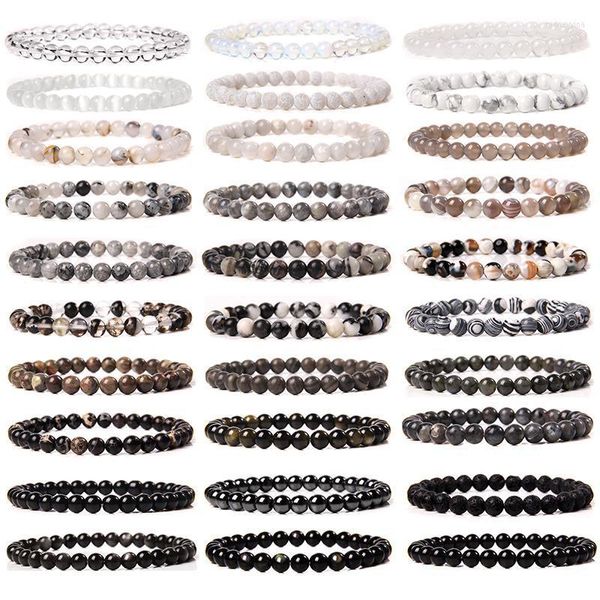 Strand Perlé Brins Élastique Bracelet Blanc Gris Noir Mode Femmes Hommes Amitié Pierre Quartz Perle Bijoux En Gros DropBeaded Rodn22