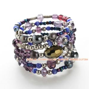 Brins de perles, Design fantaisie, cristal multi-violet et perles naturelles colorées, bracelet de perles