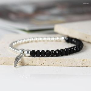 STRAND kralen strengen mode zwarte spinel wiel kralen armband slip kralen vleugel bedelarmbanden stretch ontwerp voor mannen vrouwen sieraden