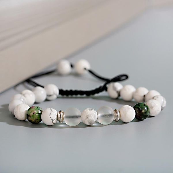 Hebras de cuentas, pulsera de cuentas de turquesas blancas a la moda, abalorio tibetano para hombres, brazalete tejido de meditación Mala para mujeres con cuentas