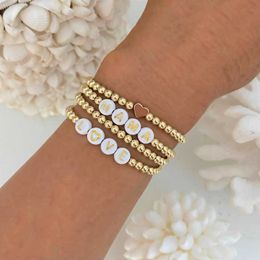 Streng kralen strengen go2boho 4pcs/5 stcs hematiet hart armbanden gouden kleur armband voor vrouwen hou van mama letter sieraden stapelbare hoge kwalitatie