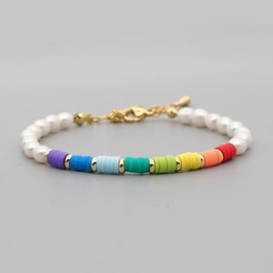 Fili di perline Go2BoHo Bracciale asimmetrico Gioielli di moda fatti a mano Multicolor Heishi Disc Braccialetti di perle vere per gioielli da donna