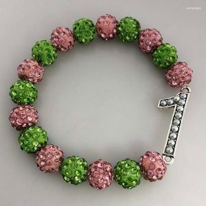 Brin Perlé Brins Sororité Grecque Rose Vert Disco Boule Élastique Nombre Strass Charme Bracelet Bijoux Raym22