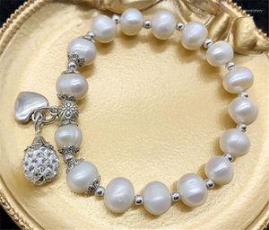 Brin Perlé Brins HABITOO Naturel 8-9mm Blanc Perle De Culture D'eau Douce Tibet Bracelet En Argent Bracelet Femmes Simple Classique Bijoux