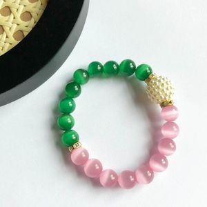 Brin brins de perles fait à la main grec sororité ligne élastique rose vert oeil de chat pendentif à breloque Bracelet femmes bijoux