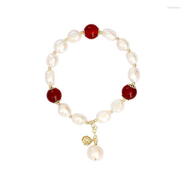 Strand Beaded Strands Irregular Pulsera de perlas de agua dulce Toda la cadena de oro de 14k chapada en natural Regalo del Día de la Madre 2023 disponible en cuatro