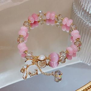 Strand kralen strengen Lucky Gourd Cat's Eye Stone Pink Crystal armbanden voor vrouwen Girls Fashion Jewelry Valentijnsdag geschenken Groothandel YB