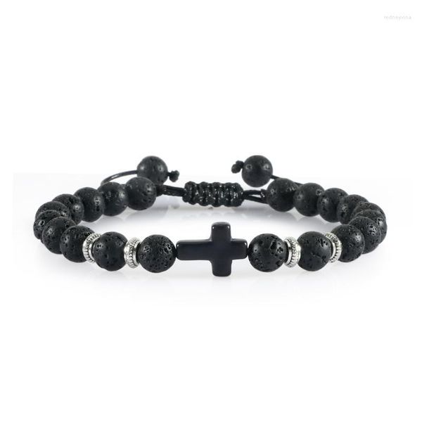 Brins de brin de perles hommes croix de croix bracelets charme natural tigre œil pierre noir lave bracelet onyx bracelet ajusté pour les femmes yoga juif