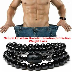 Strand Beaded Strengen Mannen Multilayer Natuurlijke Zwarte Obsidiaan Armband Gesneden Boeddha Lucky Amulet Ronde Kralen Armbanden Voor Vrouwen JewelryBeade