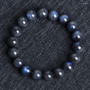 Strand Beaded Strands Pulsera de cuentas naturales Black Moonstone Labradorite Stretch Flash Blue Bead para hombres 8-12mmBeaded