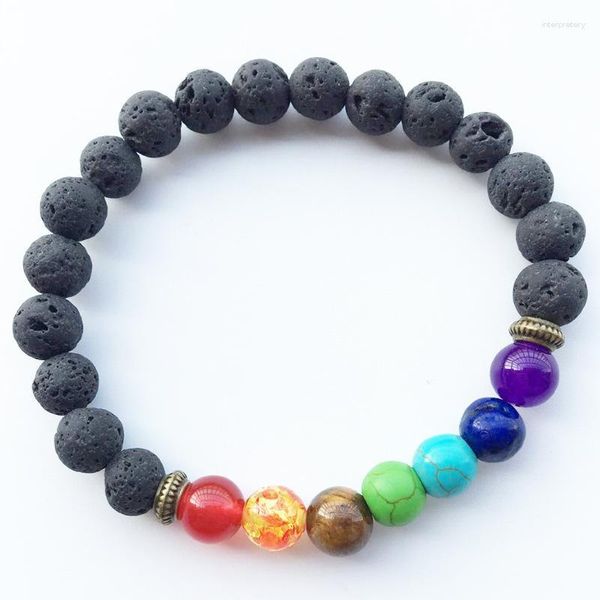 Strand Beaded Strands Bracelet de roche de lave volcanique de couleur naturelle Perle mate colorée Convient aux amis masculins et féminins au tapis ChBeaded