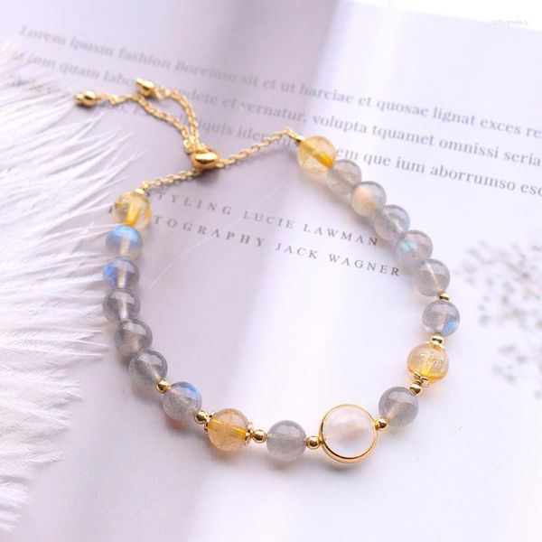 Strand brins de perles cristal naturel gris clair de lune bricolage réglable tout match Bracelet Inte22