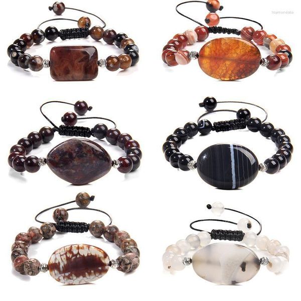 Brin Perlé Brins Naturel Pierre Gemme Ronde Agates Hommes Bracelet 8mm Brun Bande Agat Perles D'énergie Bracelets De Prière Pour Les Femmes Bijoux