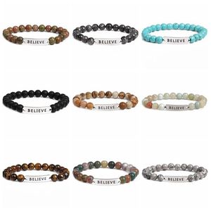 Brins Perlés Brins Naturel Pierre Semi-précieuse Bracelet Turquoise Agate Volcanique Croyez Lettre Amoureux Chaîne À La Main En Gros