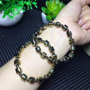 Brin perles brins Bracelet en pierre naturelle Pyrite cubes de sucre forme perle bracelets pour femmes hommes mode bijoux en cristal