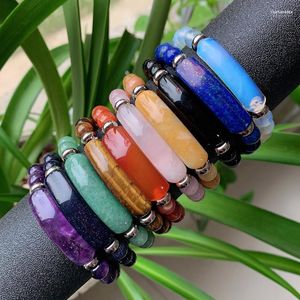 Hebra Hebras de cuentas Pulsera de piedra natural Ágatas Lapislázuli Fluorita Amatistas Barra rectangular Encanto Cuarzo rosa Cristal púrpura Chakra curativo