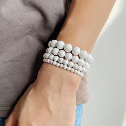 Strand Perles Brins Naturel Blanc Howlite Turquoises Bracelet Pour Femmes Hommes Guérison Yoga À La Main Méditation Prière Amitié Bijoux