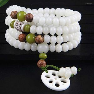 Strand kralen strengen originele witte jade bodhi root kraal feng shui armband voor vrouwen met 108 rozenkrans lotus veel geluk amulet sieraden