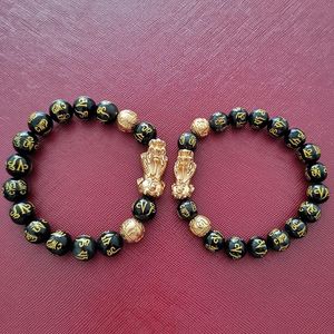 Strand Beaded Strands Paired Bracelets For Couples Natural Real Stone Beads Black Obsidian Bangle On Hand Feng Shui Good Luck Women Men