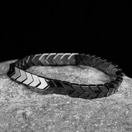 Strand kralen strengen punk pijl hematiet degaase bracelet man v vorm zwarte galsteen geometrische luxe stenen sieraden pulserasbad
