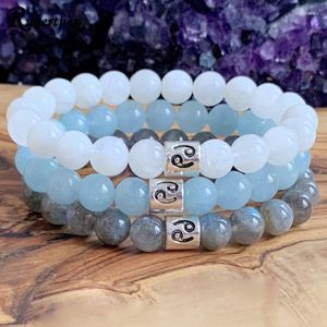 Strand Beaded Strands Ruberthen Cancer Zodiac Gemstone Stack Bracelet 8 Mm Natural Aquamarine Moonstone Labradorite Energy JewelryBeaded