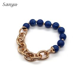 Strand kralen strengen sanyu 2023 modieuze verfijnde armband elegante hoogwaardige legeringsfittingen blauwe hars kralen vrouwelijke elastische sieraden