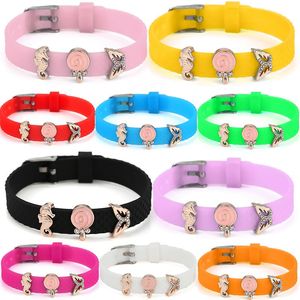 Brin Perlé Brins Argent Plaqué Papillon Sucette Animaux Perles Maille Bracelets Avec Silicone Chaîne Charme Pour Les Femmes Bijoux Offre Spéciale