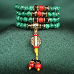 Brins de perles en gros 8MM motif de dragon naturel malachite verte 108 perles de mala bracelet de prière hommes ou femmes yoga méditation