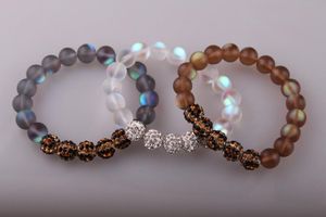 Hebras con cuentas, venta al por mayor, moda para mujer, bola pavimentada de cristal, pulseras de piedra de vidrio brillante de 10mm para mujer, pulsera elástica con cuentas