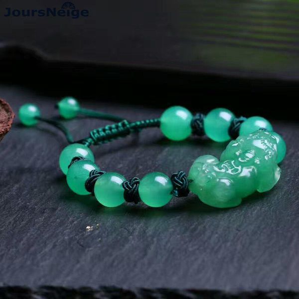 Strand perles brins en gros vert Dongling pierre naturelle Bracelets perles avec Pixiu chanceux pour les femmes fille garder en sécurité cristal à la mode