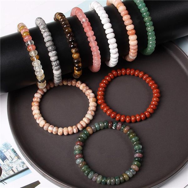 Strand Beaded Strands Venta al por mayor Pulseras elásticas hechas a mano para hombres Chakra natural Pulido Green Aventurine Rondelle Stone Beads Bangle