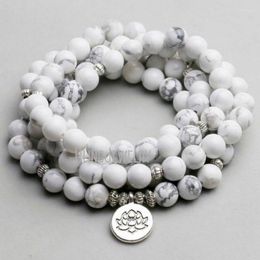 Strand Beaded Strands WMB36413 Howlite Mala Perles Bracelet 108 Blanc Prière Collier de Perles Yoga Méditation Bracelet-Chakra Wrap Raym22