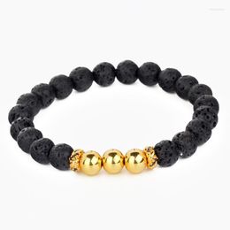 Strand Beads Bracelet Natural Black Lava Stone Brazaletes de alta calidad Jewelry Charm Pulseras masculinas BR054