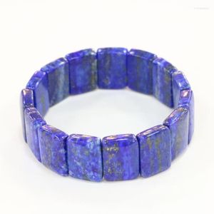 Pulseras de cuentas de hebra para hombres y mujeres, geometría de piedra de lapislázuli azul Natural, brazaletes manuales de 8x13mm, joyería de 7,5 pulgadas B3277