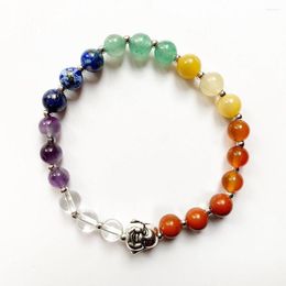 Strand Bhuann 6MM Naturel 7 Chakra Pierres Bracelet Reiki Guérison Quartz Tibétain Argent Bouddhisme Perles À La Main 1pc