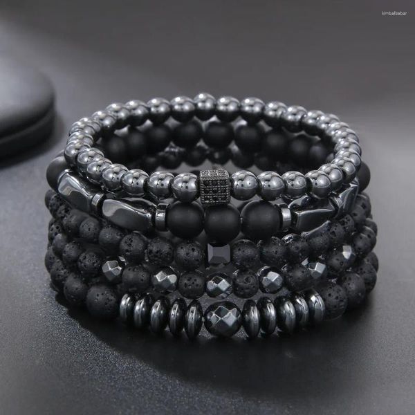 Brin perles noires pierre naturelle métal hommes femmes chaîne à main bracelets bracelet ensemble incrusté à la main perlé élastique yoga argenté gemme énergie