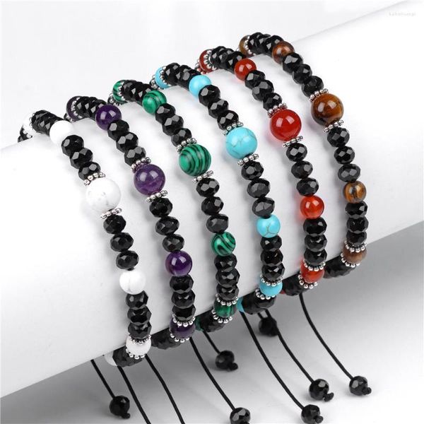 Pulsera de cristal negro con hilo, cuentas facetadas Rondelle, pulseras trenzadas para hombres, piedra de ojo de tigre, amatistas, joyería tejida