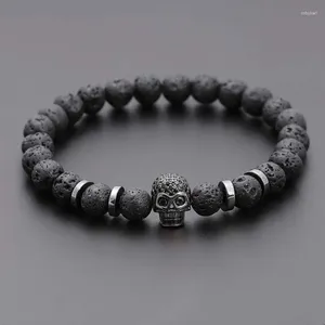 STRAND Black Eye Skull Hematiet Bead Bracelet Men Classic Handmade 8mm Lava Stone Charm voor sieradencadeau